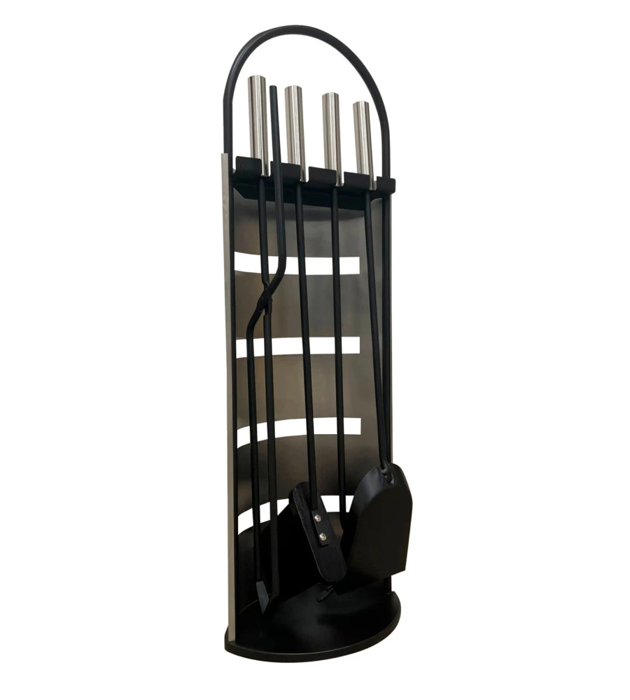 SET 4 ACCESSORI PER STUFE E CAMINETTI COLORE GRIGIO E NERO, ALTEZZA 66 CM